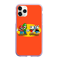 Чехол iPhone 11 Pro матовый CupHead x Mario, цвет: 3D-светло-сиреневый