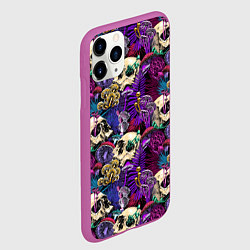Чехол iPhone 11 Pro матовый Психоделика - черепа и грибы, цвет: 3D-фиолетовый — фото 2