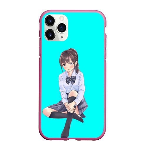Чехол iPhone 11 Pro матовый Anime girl / 3D-Малиновый – фото 1