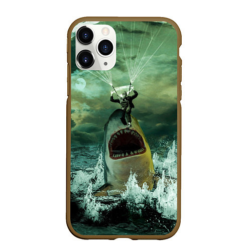 Чехол iPhone 11 Pro матовый Shark Attack Акула атакует / 3D-Коричневый – фото 1