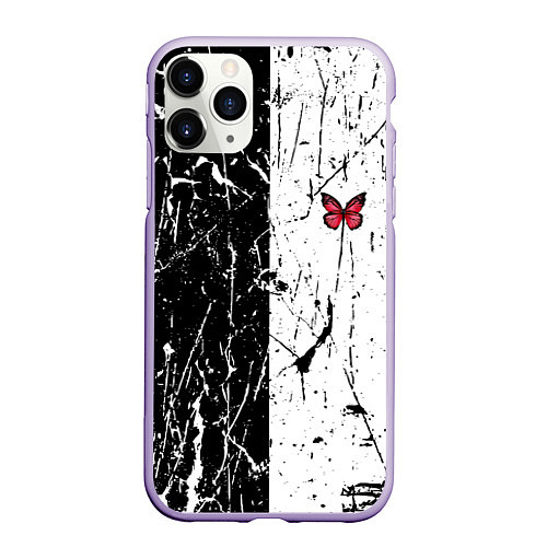 Чехол iPhone 11 Pro матовый ЧБ ГРАНЖ RED BUTTERFLY Z / 3D-Светло-сиреневый – фото 1