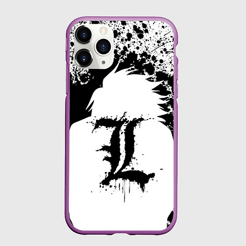 Чехол iPhone 11 Pro матовый Death Note черная краска / 3D-Фиолетовый – фото 1