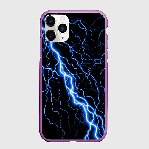 Чехол iPhone 11 Pro матовый ГОЛУБАЯ МОЛНИЯ ГРОЗА / 3D-Фиолетовый – фото 1
