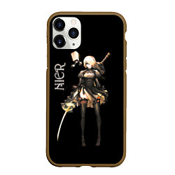 Чехол iPhone 11 Pro матовый Nier Automata 2B, цвет: 3D-коричневый