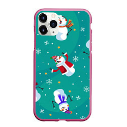 Чехол iPhone 11 Pro матовый РазНые Снеговики, цвет: 3D-малиновый