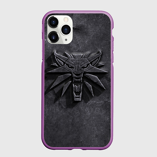 Чехол iPhone 11 Pro матовый THE WITCHER КАМЕНЬ ЛОГО / 3D-Фиолетовый – фото 1