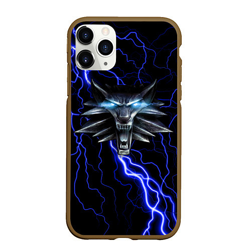 Чехол iPhone 11 Pro матовый THE WITCHER МОЛНИЯ BLUE / 3D-Коричневый – фото 1