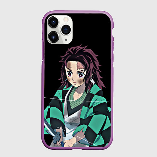 Чехол iPhone 11 Pro матовый Клинок, рассекающий демонов / 3D-Фиолетовый – фото 1