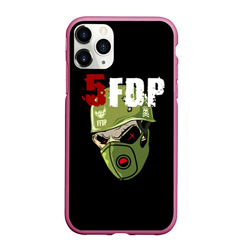 Чехол iPhone 11 Pro матовый FFDP череп в каске и маске / 3D-Малиновый – фото 1