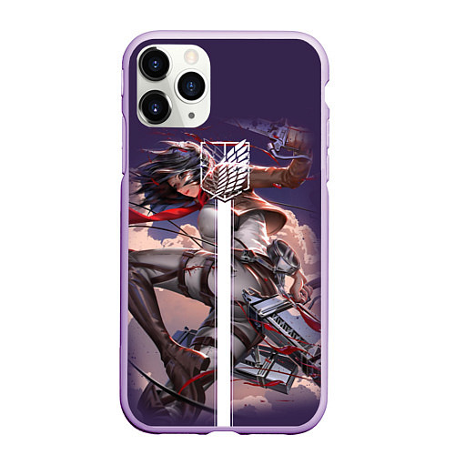 Чехол iPhone 11 Pro матовый Attack on Titan Микаса / 3D-Сиреневый – фото 1