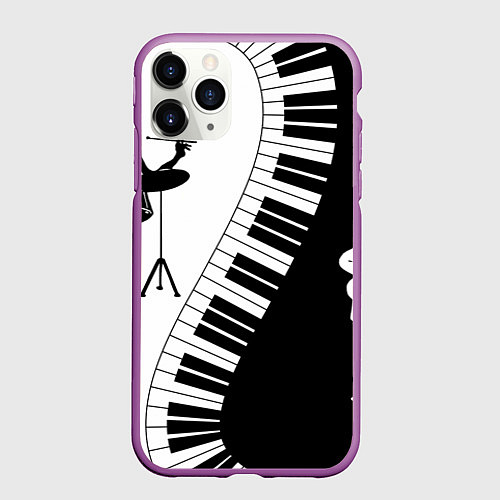 Чехол iPhone 11 Pro матовый Черно Белое пианино / 3D-Фиолетовый – фото 1