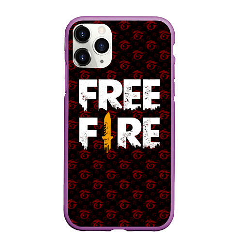 Чехол iPhone 11 Pro матовый FREEFIRE PATTERN GARENA Z / 3D-Фиолетовый – фото 1