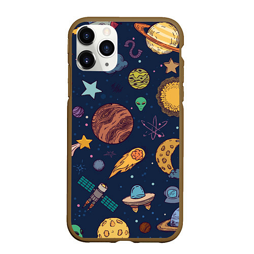 Чехол iPhone 11 Pro матовый Космический мир / 3D-Коричневый – фото 1