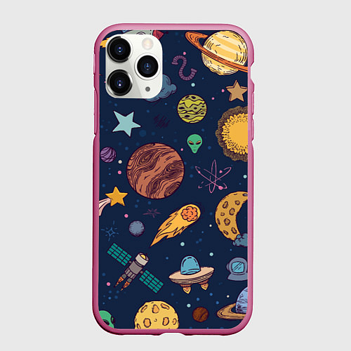 Чехол iPhone 11 Pro матовый Космический мир / 3D-Малиновый – фото 1