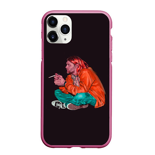 Чехол iPhone 11 Pro матовый Sad Kurt / 3D-Малиновый – фото 1