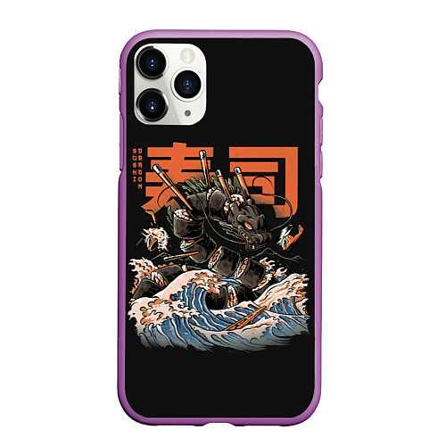 Чехол iPhone 11 Pro матовый Sushi Dragon / 3D-Фиолетовый – фото 1