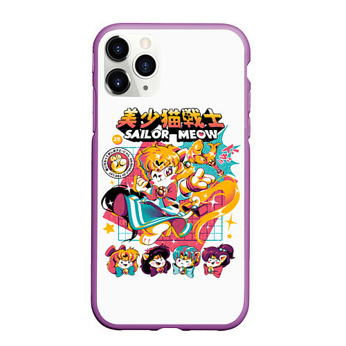 Чехол iPhone 11 Pro матовый Sailor Meow / 3D-Фиолетовый – фото 1