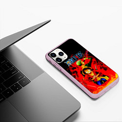 Чехол iPhone 11 Pro матовый Зоро и Луффи в огне One Piece, цвет: 3D-розовый — фото 2