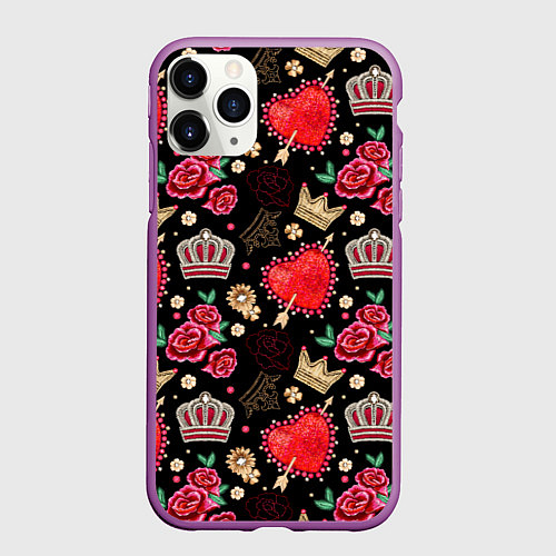 Чехол iPhone 11 Pro матовый Корона и розы / 3D-Фиолетовый – фото 1