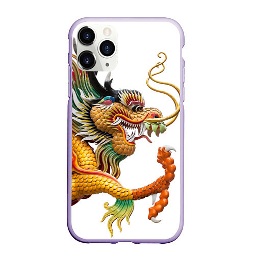 Чехол iPhone 11 Pro матовый Желтый китайский дракон 3D / 3D-Светло-сиреневый – фото 1