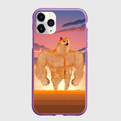 Чехол iPhone 11 Pro матовый Мем собака качок DOGE / 3D-Фиолетовый – фото 1