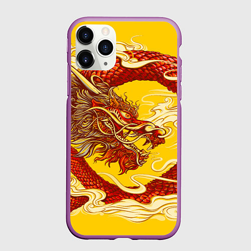 Чехол iPhone 11 Pro матовый Китайский Дракон, China Dragon / 3D-Фиолетовый – фото 1