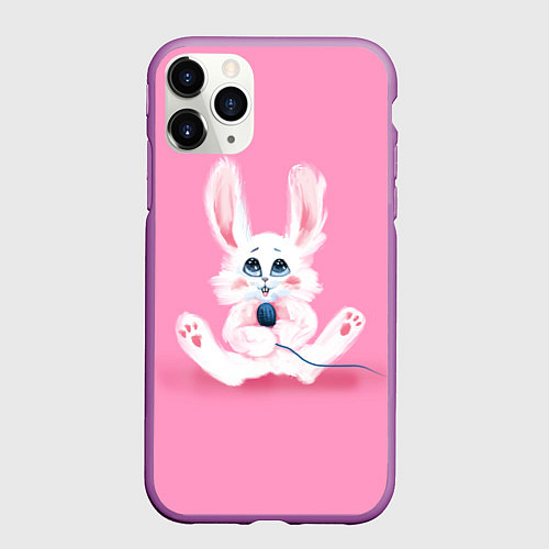 Чехол iPhone 11 Pro матовый Милый кролик с микрофоном / 3D-Фиолетовый – фото 1