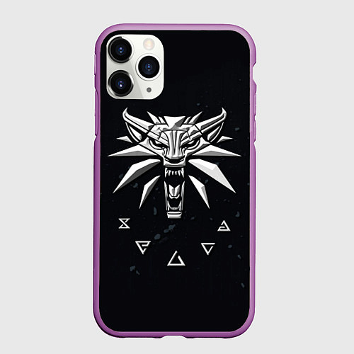 Чехол iPhone 11 Pro матовый THE WITCHER СЕРЫЙ ЛОГОТИП / 3D-Фиолетовый – фото 1