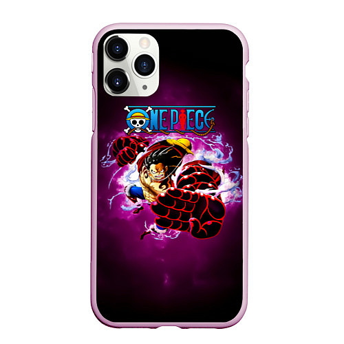 Чехол iPhone 11 Pro матовый Атака резинового Луффи One Piece / 3D-Розовый – фото 1