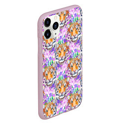 Чехол iPhone 11 Pro матовый Тигр в цветах, цвет: 3D-розовый — фото 2