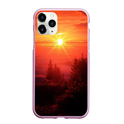 Чехол iPhone 11 Pro матовый УТРЕННИЙ РАССВЕТ НАД ОБЛАКАМИ, цвет: 3D-розовый