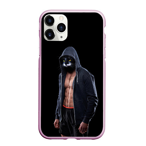 Чехол iPhone 11 Pro матовый СПОРТИВНЫЙ КОТ FITNESS CAT Z / 3D-Розовый – фото 1