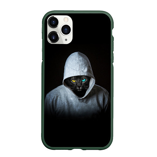 Чехол iPhone 11 Pro матовый РАЗНОГЛАЗЫЙ КОТ COLORED EYES Z / 3D-Темно-зеленый – фото 1