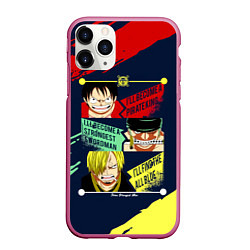 Чехол iPhone 11 Pro матовый Луффи, Зоро и Санджи One Piece, цвет: 3D-малиновый