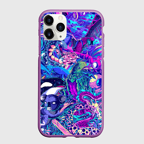 Чехол iPhone 11 Pro матовый Неоновые Звери / 3D-Фиолетовый – фото 1