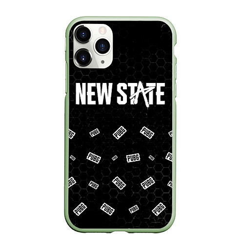 Чехол iPhone 11 Pro матовый ПАБГ New State - Соты Паттерн / 3D-Салатовый – фото 1