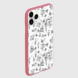 Чехол iPhone 11 Pro матовый Рисованные сказочные рыбки, цвет: 3D-малиновый — фото 2
