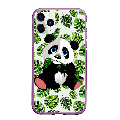 Чехол iPhone 11 Pro матовый Милая Панда Летняя / 3D-Фиолетовый – фото 1