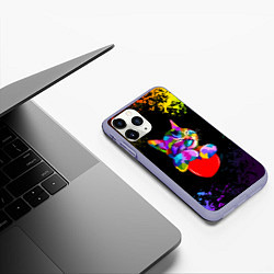 Чехол iPhone 11 Pro матовый РАДУЖНЫЙ КОТИК RAINBOW KITTY, цвет: 3D-светло-сиреневый — фото 2