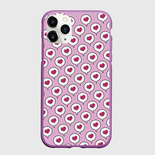 Чехол iPhone 11 Pro матовый Сердечки в облачках / 3D-Фиолетовый – фото 1