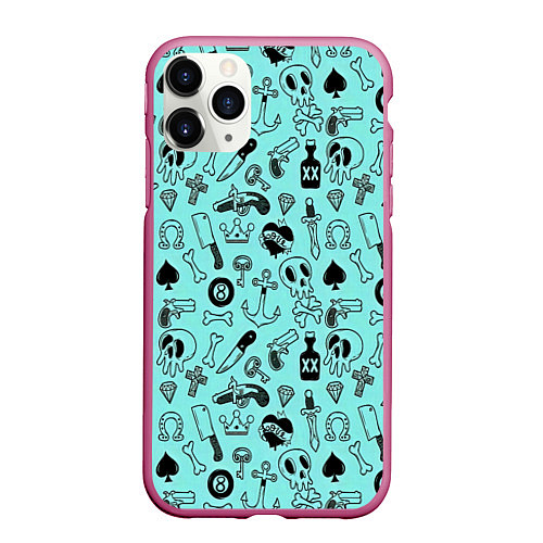 Чехол iPhone 11 Pro матовый SkullS / 3D-Малиновый – фото 1