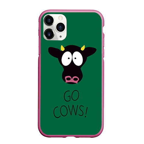 Чехол iPhone 11 Pro матовый Go Cows / 3D-Малиновый – фото 1