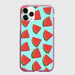Чехол iPhone 11 Pro матовый Дольки арбузов, цвет: 3D-малиновый