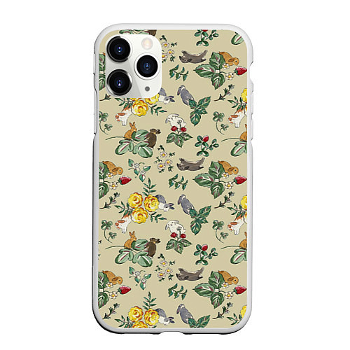 Чехол iPhone 11 Pro матовый Зайчики с Цветочками / 3D-Белый – фото 1