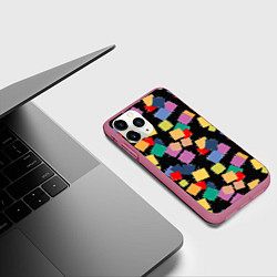 Чехол iPhone 11 Pro матовый Заплатки на черном фоне, цвет: 3D-малиновый — фото 2