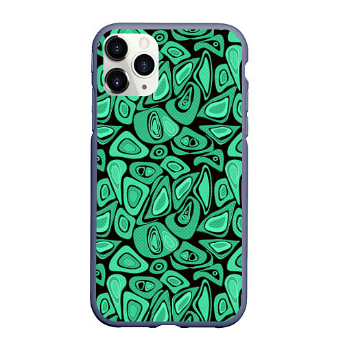Чехол iPhone 11 Pro матовый Зеленый абстрактный узор / 3D-Серый – фото 1
