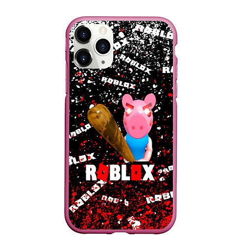 Чехол iPhone 11 Pro матовый Roblox piggyСвинка Пигги / 3D-Малиновый – фото 1