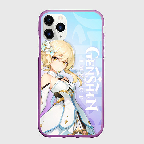 Чехол iPhone 11 Pro матовый Genshin Impact Путешественница / 3D-Фиолетовый – фото 1