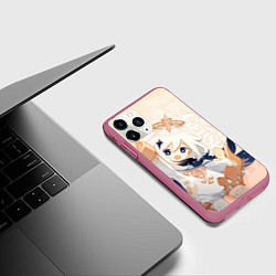 Чехол iPhone 11 Pro матовый Genshin Impact, Паймон, цвет: 3D-малиновый — фото 2