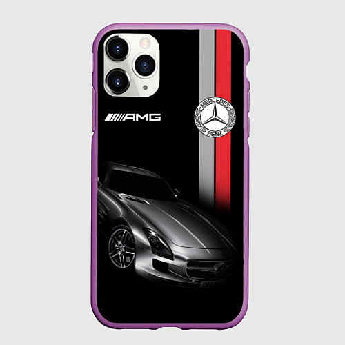 Чехол iPhone 11 Pro матовый MERCEDES BENZ AMG / 3D-Фиолетовый – фото 1